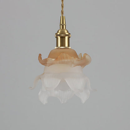Traditional French Copper Glass Floral Rose Petal 1-Light Pendant Light For Dining Room