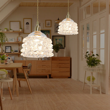 Traditional French Copper Glass Floral Rose Petal 1-Light Pendant Light For Dining Room