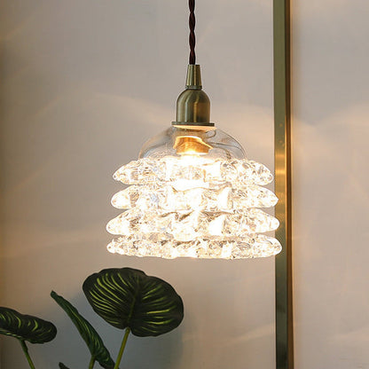 Traditional French Copper Glass Floral Rose Petal 1-Light Pendant Light For Dining Room