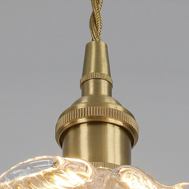 Traditional French Copper Glass Floral Rose Petal 1-light Pendant Light for Dining Room BulbSquare