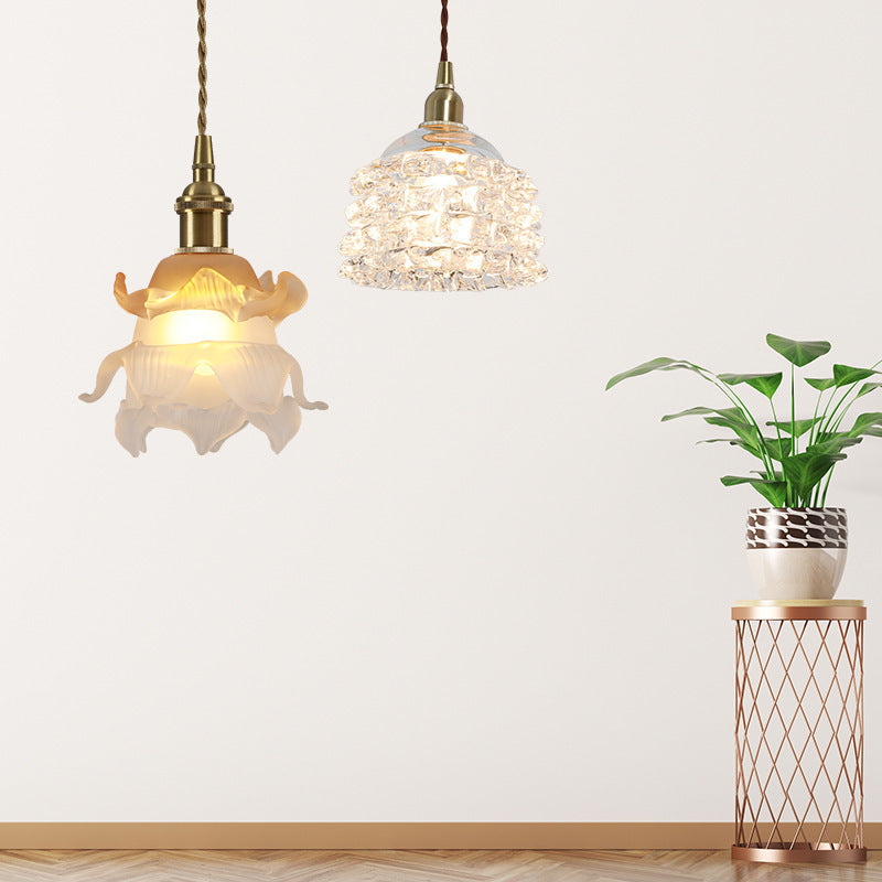 Traditional French Copper Glass Floral Rose Petal 1-light Pendant Light for Dining Room BulbSquare