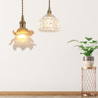 Traditional French Copper Glass Floral Rose Petal 1-light Pendant Light for Dining Room BulbSquare