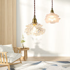 Traditional French Copper Glass Floral Rose Petal 1-light Pendant Light for Dining Room BulbSquare