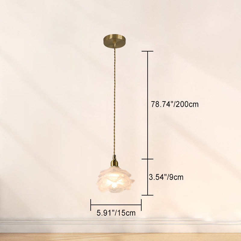 Traditional French Copper Glass Floral Rose Petal 1-light Pendant Light for Dining Room BulbSquare