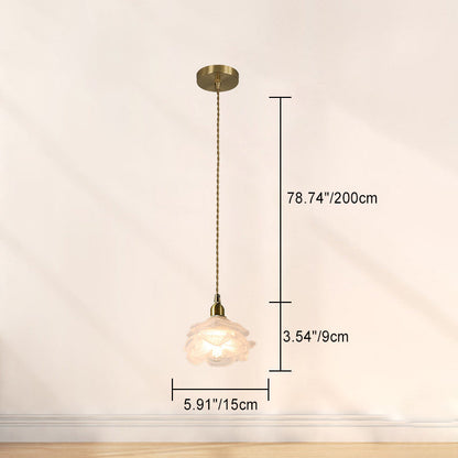 Traditional French Copper Glass Floral Rose Petal 1-Light Pendant Light For Dining Room