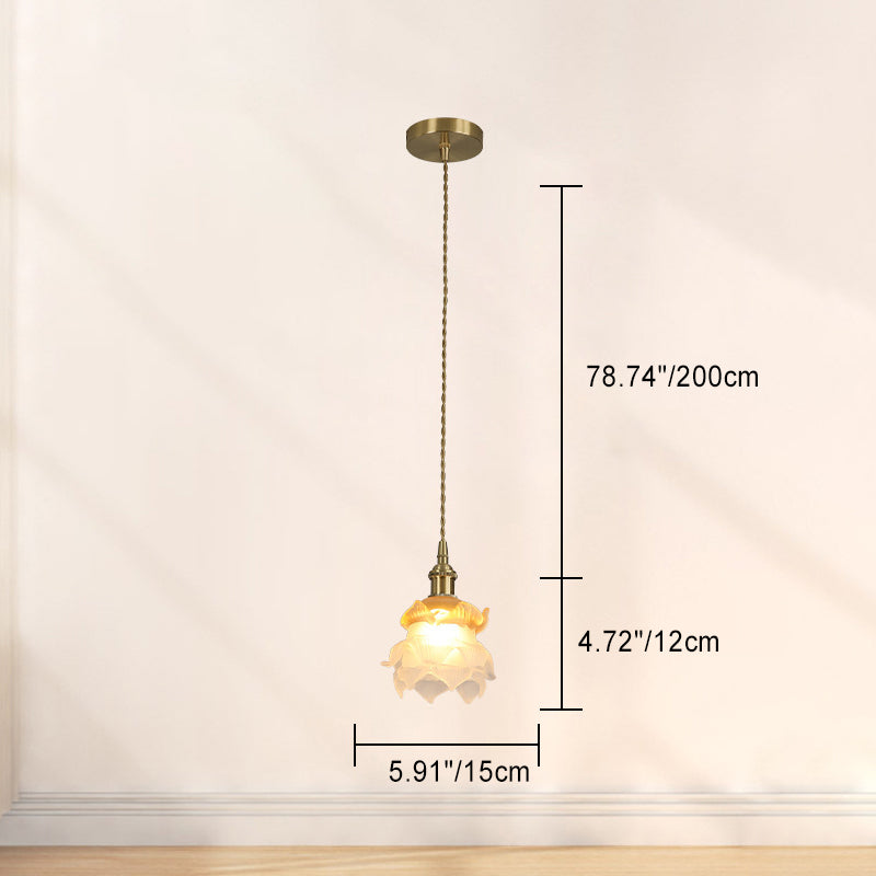 Traditional French Copper Glass Floral Rose Petal 1-Light Pendant Light For Dining Room