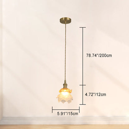 Traditional French Copper Glass Floral Rose Petal 1-Light Pendant Light For Dining Room