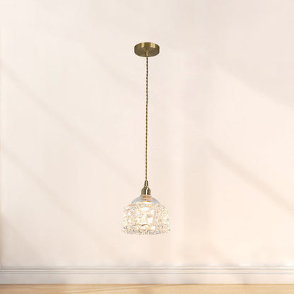 Traditional French Copper Glass Floral Rose Petal 1-Light Pendant Light For Dining Room