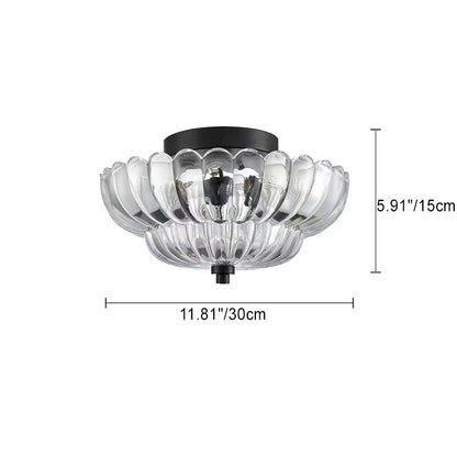Contemporary Retro Glass Iron Floral Petal 3-light Semi-flush Mount Ceiling Light for Hallway