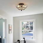 Contemporary Retro Glass Iron Floral Petal 3-light Semi-flush Mount Ceiling Light for Hallway