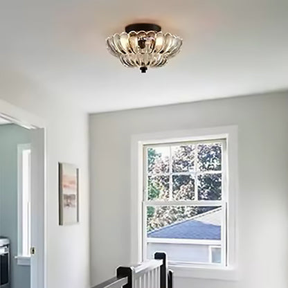 Contemporary Retro Glass Iron Floral Petal 3-light Semi-flush Mount Ceiling Light for Hallway