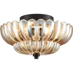 Contemporary Retro Glass Iron Floral Petal 3-light Semi-flush Mount Ceiling Light for Hallway