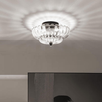 Contemporary Retro Glass Iron Floral Petal 3-light Semi-flush Mount Ceiling Light for Hallway