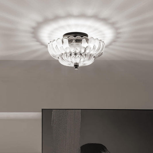 Contemporary Retro Glass Iron Floral Petal 3-light Semi-flush Mount Ceiling Light for Hallway