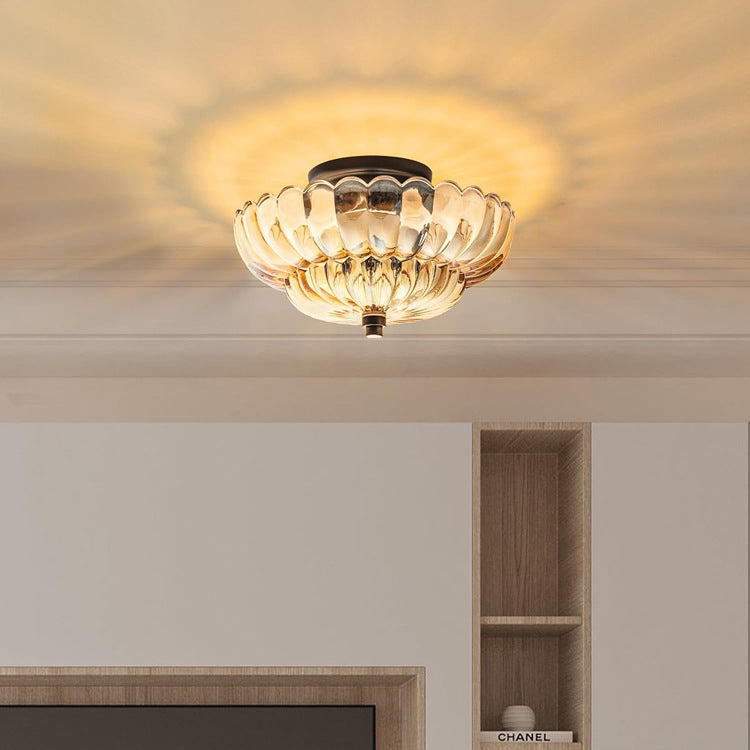 Contemporary Retro Glass Iron Floral Petal 3-light Semi-flush Mount Ceiling Light for Hallway