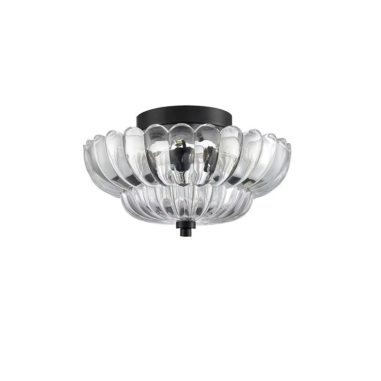 Contemporary Retro Glass Iron Floral Petal 3-light Semi-flush Mount Ceiling Light for Hallway