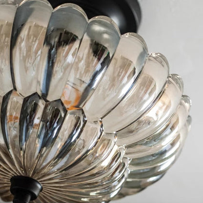 Contemporary Retro Glass Iron Floral Petal 3-light Semi-flush Mount Ceiling Light for Hallway