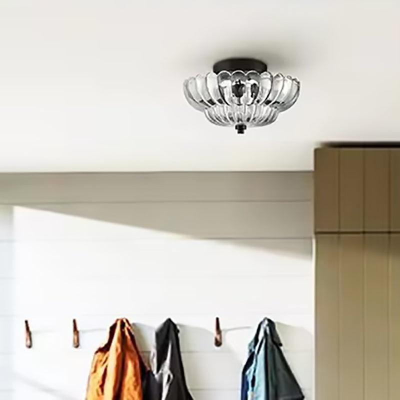 Contemporary Retro Glass Iron Floral Petal 3-light Semi-flush Mount Ceiling Light for Hallway