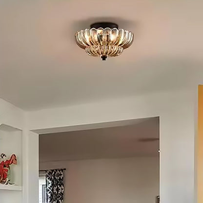 Contemporary Retro Glass Iron Floral Petal 3-light Semi-flush Mount Ceiling Light for Hallway