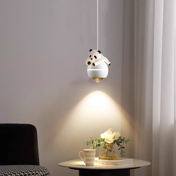 Lumendat Contemporary Nordic Aluminum Liftable Kids Panda Bear Ball LED Pendant Light For Bedside Lumendat