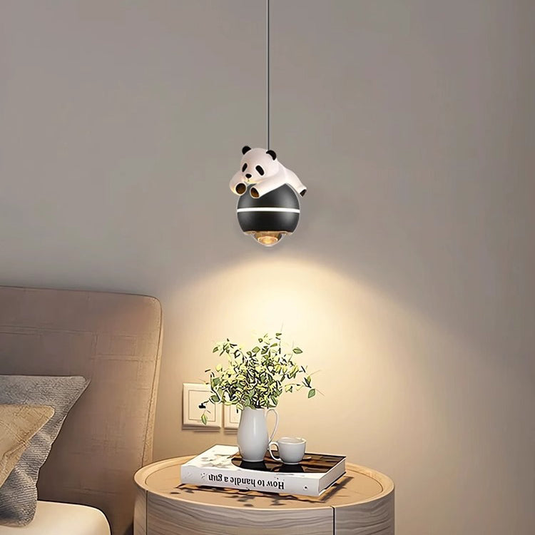 Lumendat Contemporary Nordic Aluminum Liftable Kids Panda Bear Ball LED Pendant Light For Bedside Lumendat