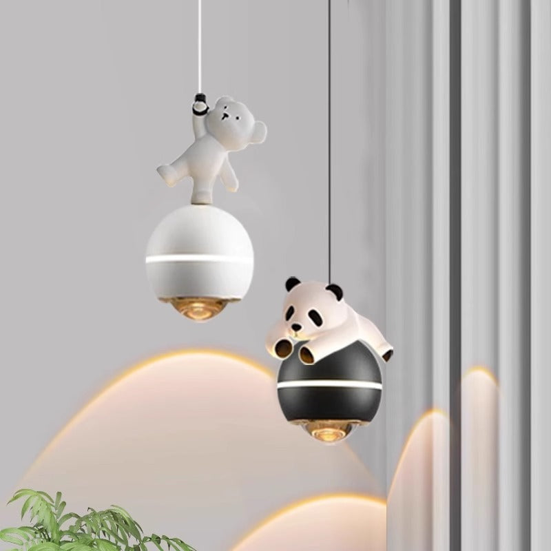 Lumendat Contemporary Nordic Aluminum Liftable Kids Panda Bear Ball LED Pendant Light For Bedside Lumendat