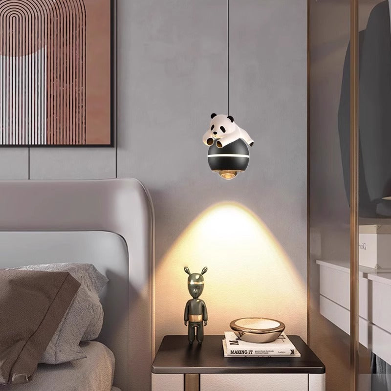 Lumendat Contemporary Nordic Aluminum Liftable Kids Panda Bear Ball LED Pendant Light For Bedside Lumendat