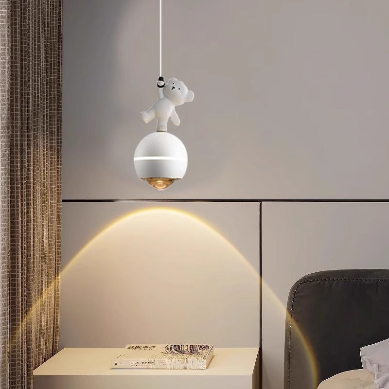 Lumendat Contemporary Nordic Aluminum Liftable Kids Panda Bear Ball LED Pendant Light For Bedside Lumendat