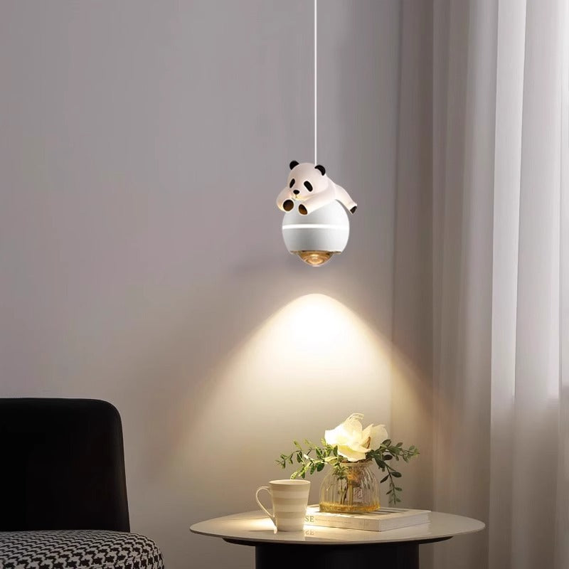 Lumendat Contemporary Nordic Aluminum Liftable Kids Panda Bear Ball LED Pendant Light For Bedside Lumendat