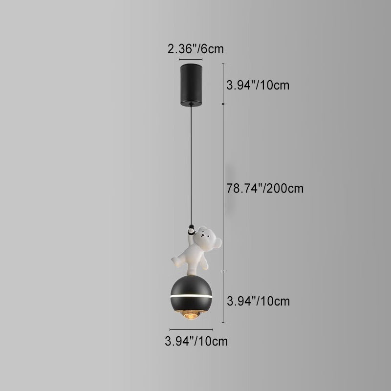 Lumendat Contemporary Nordic Aluminum Liftable Kids Panda Bear Ball LED Pendant Light For Bedside Lumendat