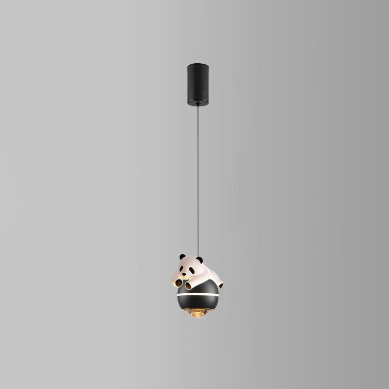 Lumendat Contemporary Nordic Aluminum Liftable Kids Panda Bear Ball LED Pendant Light For Bedside Lumendat