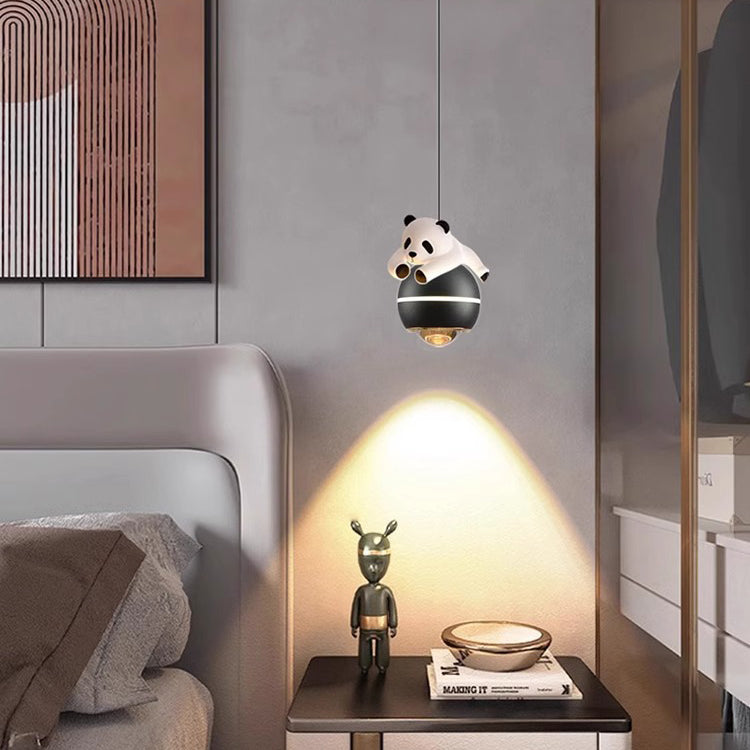 Lumendat Contemporary Nordic Aluminum Liftable Kids Panda Bear Ball LED Pendant Light For Bedside Lumendat