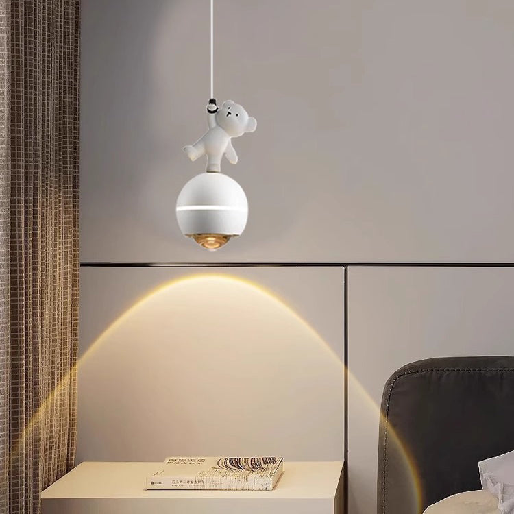 Lumendat Contemporary Nordic Aluminum Liftable Kids Panda Bear Ball LED Pendant Light For Bedside Lumendat