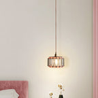 Traditional Tiffany Copper Glass Handmade Cylinder Conic Irregular Stone 1-Light Pendant Light For Bedside