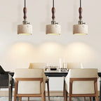 Traditional Japanese Travertine Wood Copper Aluminum Cylinder Liftable 1-Light Pendant Light For Bedside