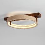 Contemporary Nordic Travertine Walnut Circle Rectangular Base LED Semi-Flush Mount Ceiling Light For Bedroom