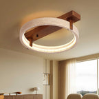 Contemporary Nordic Travertine Walnut Circle Rectangular Base LED Semi-Flush Mount Ceiling Light For Bedroom