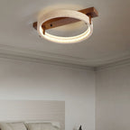 Contemporary Nordic Travertine Walnut Circle Rectangular Base LED Semi-Flush Mount Ceiling Light For Bedroom
