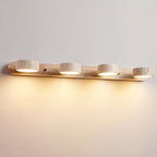 Traditional Japanese Travertine Wood Round Rotatable LED Wall Sconce Lamp Vanity Lighting For Bathroom