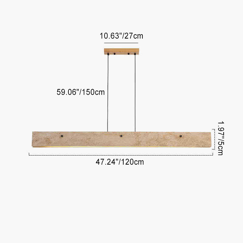 Traditional Japanese Travertine Aluminum Strip Rectangular LED Chandeliers Island Light for Dining Room