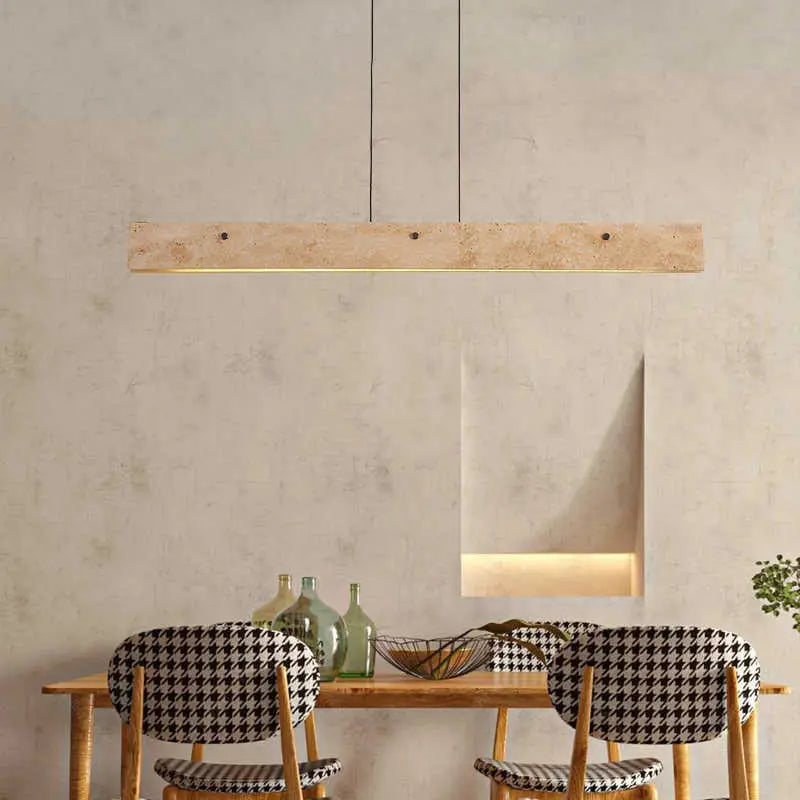 Traditional Japanese Travertine Aluminum Strip Rectangular LED Chandeliers Island Light for Dining Room Lumendat