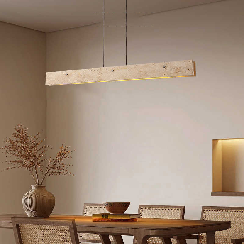 Traditional Japanese Travertine Aluminum Strip Rectangular LED Chandeliers Island Light for Dining Room