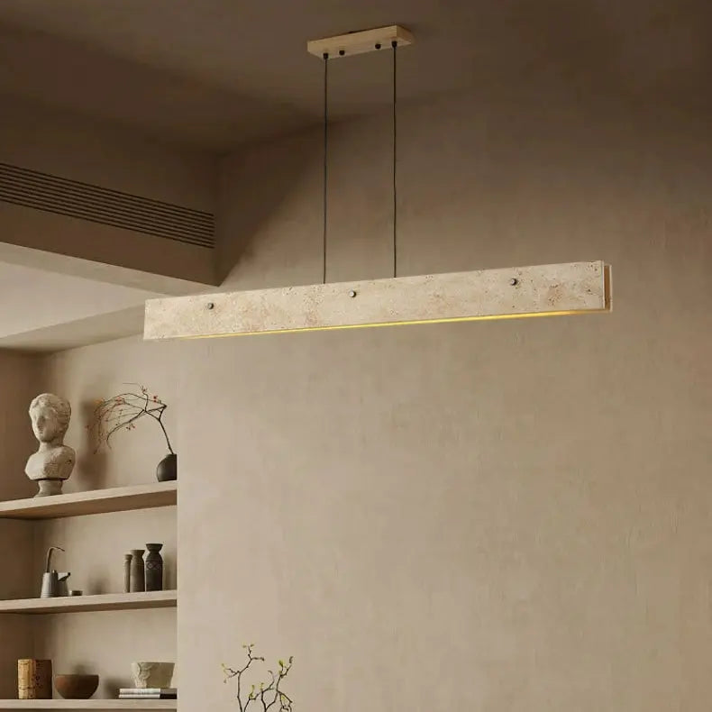 Traditional Japanese Travertine Aluminum Strip Rectangular LED Chandeliers Island Light for Dining Room Lumendat