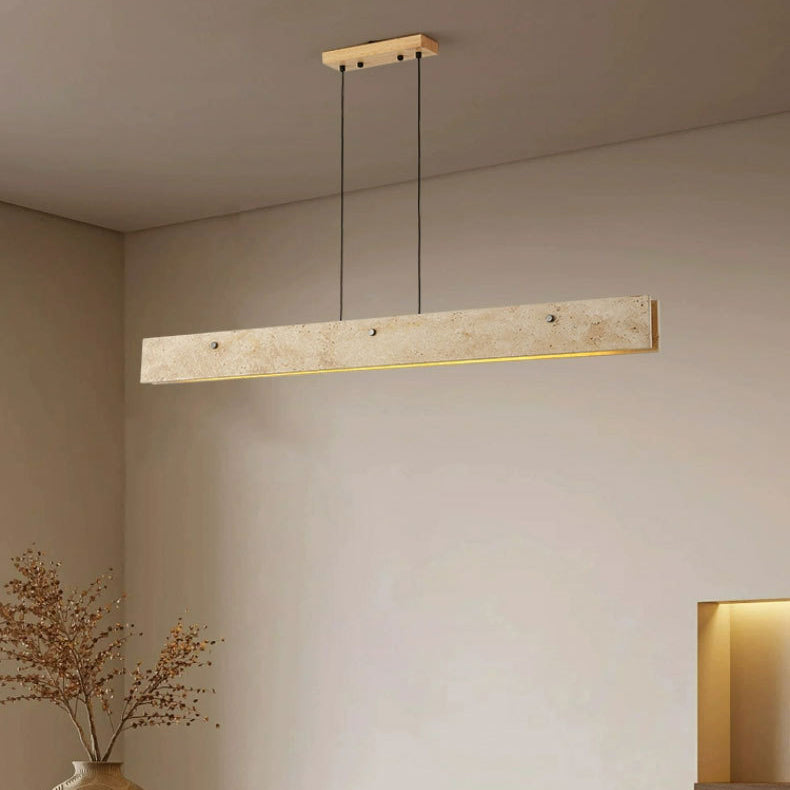 Traditional Japanese Travertine Aluminum Strip Rectangular LED Chandeliers Island Light for Dining Room
