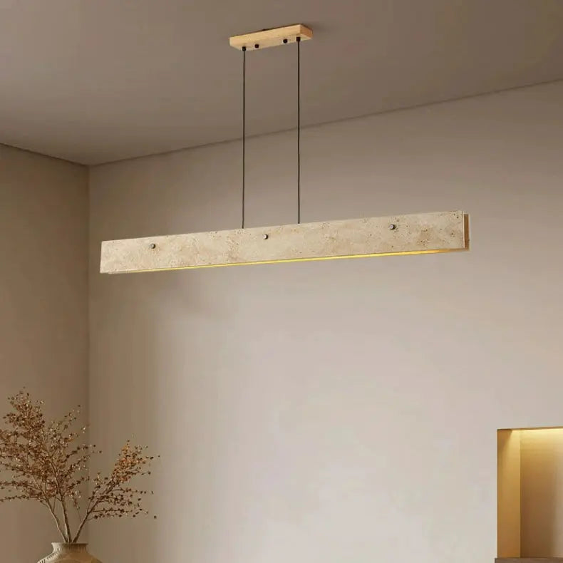 Traditional Japanese Travertine Aluminum Strip Rectangular LED Chandeliers Island Light for Dining Room Lumendat