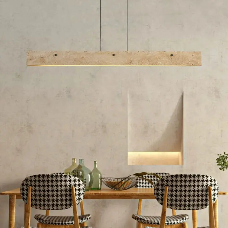 Traditional Japanese Travertine Aluminum Strip Rectangular LED Chandeliers Island Light for Dining Room Lumendat