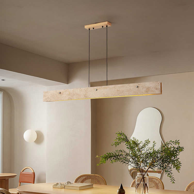 Traditional Japanese Travertine Aluminum Strip Rectangular LED Chandeliers Island Light for Dining Room