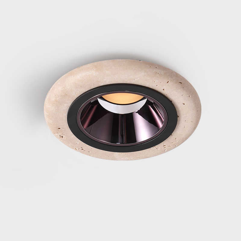 Traditional Japanese Travertine Aluminum Round LED Flush Mount Ceiling Light Recessed Lighting for Living Room