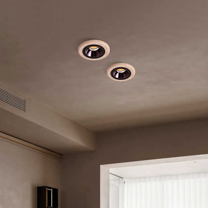 Traditional Japanese Travertine Aluminum Round LED Flush Mount Ceiling Light Recessed Lighting for Living Room