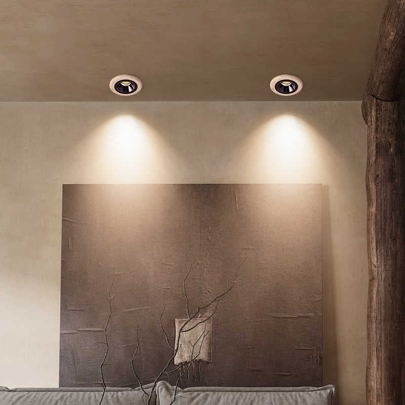 Traditional Japanese Travertine Aluminum Round LED Flush Mount Ceiling Light Recessed Lighting for Living Room